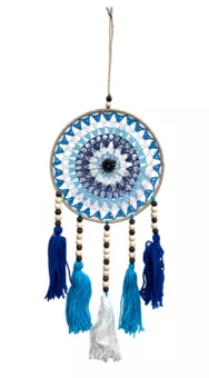 Caçador de sonhos contra o mau-olhado branco e azul 20 cm