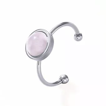 Anel de Quartzo Rosa – Aço Inoxidável Prateado