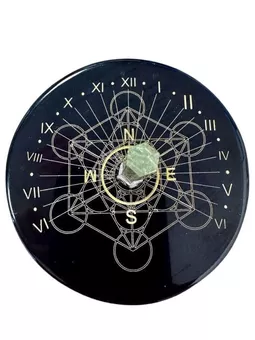 Placa de ônix preto metatron com cristal de rocha 8cm
