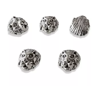 Contas de intercalar Charms Cabeça de leão banhada a prata 12mm x30
