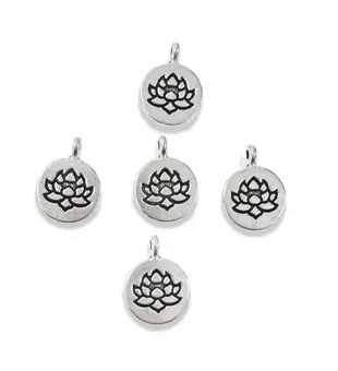 Charms Espaçadores Flor de Lótus Prateada 15 mm Pack de 50