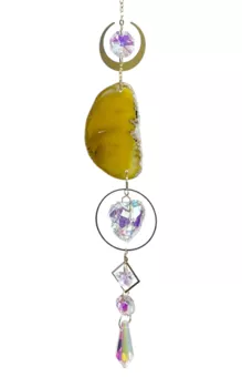 Mobile Suncatcher Amarelo Ágata Lua-Coração Cristal 41cm