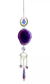 Mobile Suncatcher Ágata Roxa Terra Cósmica e Cristal 41cm