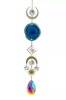 Mobile Suncatcher Azul Ágata Sol-Lua Cristal 41cm