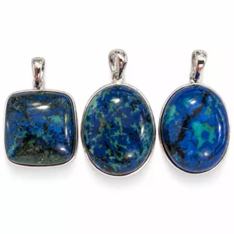 Pendente Prata 925 Azurite Malaquita AAA 3 peças 14 g