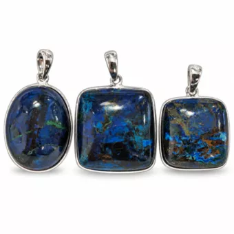 Pingente Prata 925 Azurite Malaquita AAA 3 peças 17,11 g