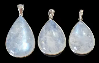 Pingente em prata de lei 925 com pedra da lua branca AAA, conjunto de 3 peças, 11,15g