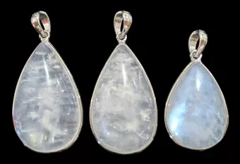 Pingente em prata de lei 925 com pedra da lua branca AAA, conjunto de 3 peças, 11,58g