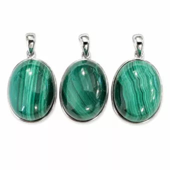 Pingente Prata 925 Malachite AAA 3 peças 11,67g