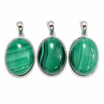 Pingente Prata 925 Malacite AAA 3 peças 12,26g