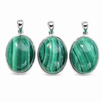 Pingente Prata 925 Malachite AAA 3 peças 11,77g