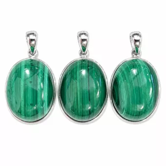 Pingente Prata 925 Malacite AAA  3 peças 11,83g