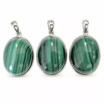 Pingente Prata 925 Malacite AAA 3 peças 11,95g