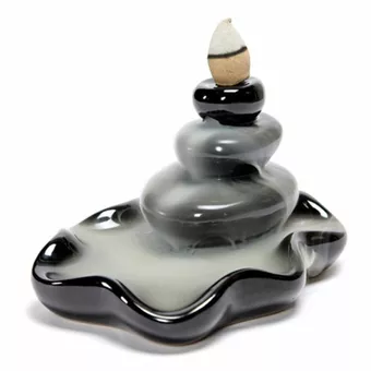 Porta-incenso de cerâmica com refluxo da fonte de pedra zen 8cm