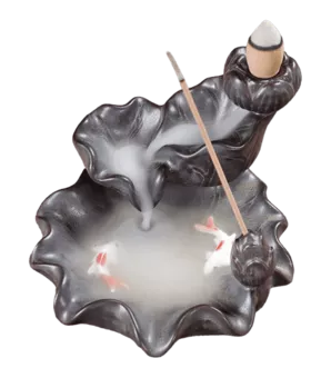 Suporte para incenso com refluxo em cerâmica Cascade Koi Fish 8cm