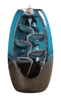 Porta-incenso de refluxo Cascata de folhas de cerâmica azul-marrom 20 cm