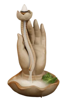 Mão de Buda bege -Lotus 16cm Porta-incenso de cerâmica para refluxo