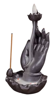 Porta-incenso de refluxo Fonte de mão de Buda - Peixe Koi 17 cm