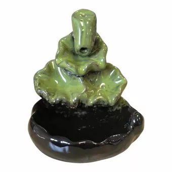 Porta-incenso de cerâmica com design em cascata e folhas de lótus verdes, 10 cm