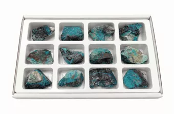 Expositor de 12 Pedras Brutas de Crisocola-Malaquita 3-4 cm
