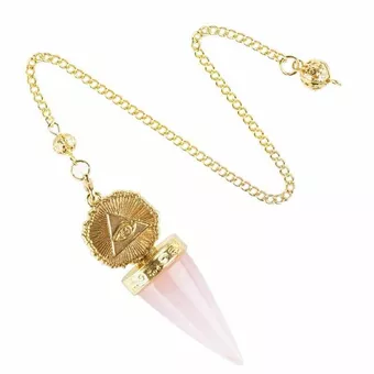 Pêndulo de Adivinhação em Quartzo Rosa – Olho Dourado da Providência
