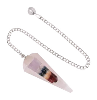 Pêndulo cónico de 6 faces de Quartzo Rosa e Sete Chakras
