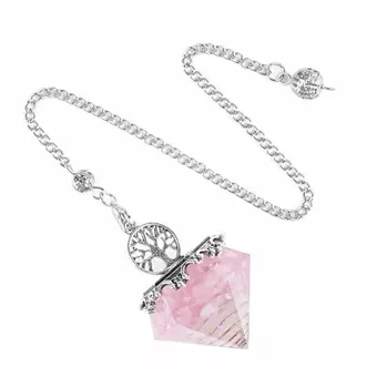Pêndulo Orgonite Árvore da Vida Quartzo Rosa 6 faces