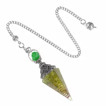 Pêndulo de orgonite de peridoto de 6 lados