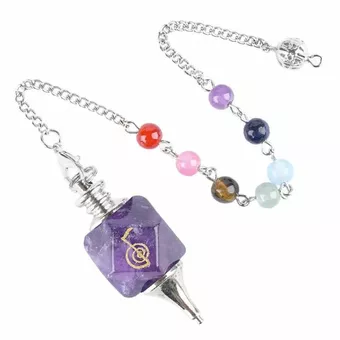 Pêndulo Hexagonal Ametista Reiki ChoKu Rei 7 Chakras