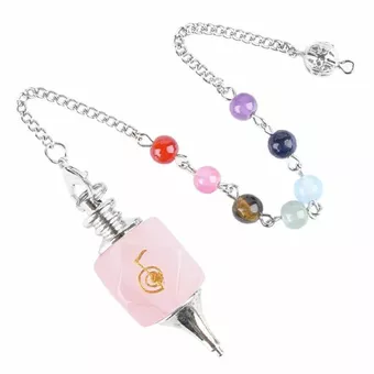 Pêndulo Hexagolal de Quartzo Rosa Reiki ChoKu Rei 7 Chakras