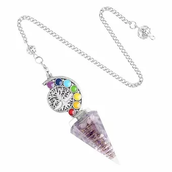 Orgonite Pêndulo Ametista Árvore da Vida 7 Chakras 6 lados