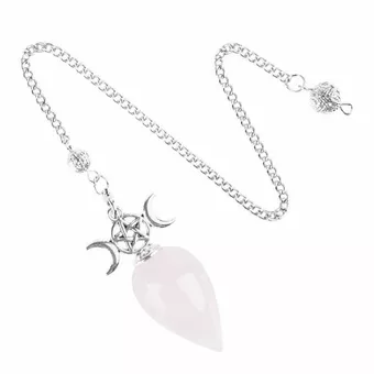 Pêndulo de adivinhação Pentagrama Lua Tripla Quartzo Rosa