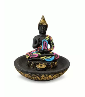 Porta-Incenso Buda Abhaya Multicolor em Resina 10 cm