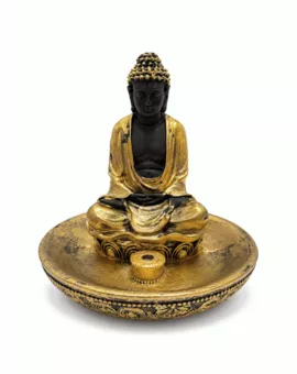 Incensário Buda Meditação Dourado em Resina 11 cm