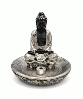 Incensário Buda Meditação Dourado em Resina 11 cm