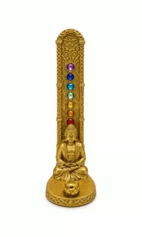 Incensário Buda Meditação 7 Chakras Dourado em Resina 17 cm