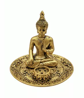 Porta-Incenso Buda Bênção Dourado em Resina 9 cm