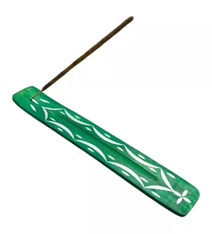 Porta-incenso de madeira com padrão e verde-esqui Mango 26 cm x 10 cm