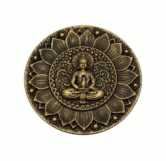 Porta-Incenso Redondo Buda Lótus Dourado em Resina 10 cm