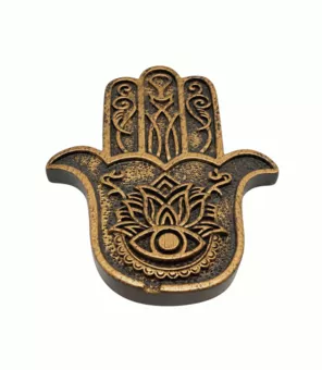 Porta-Incenso Mão de Fátima Hamsa Cobreado em Resina 11 cm