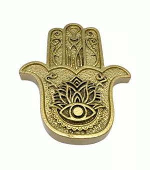 Porta-Incenso Mão de Fátima Hamsa Dourada em Resina 11 cm