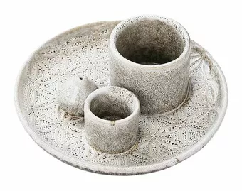 Porta-incenso de cerâmica bege Flores da Vida para Palo Santo e Sálvia Branca 13 cm