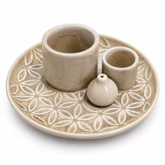 Porta-Incenso Multifuncional Flor da Vida Branco Reativo 13 cm