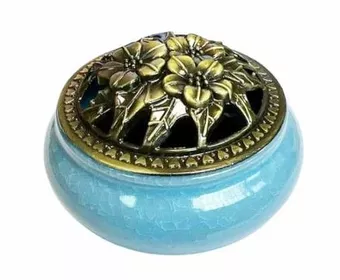 Porta-incenso de cerâmica azul 10cm