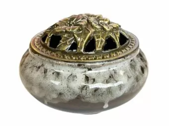 Porta-incenso de cerâmica castanho e cinzento 10cm