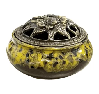 Porta-Incensos em Cerâmica Preto e Amarelo 10cm