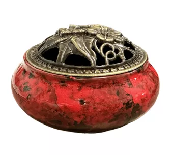 Porta-incenso de cerâmica vermelha e preta 10cm