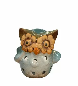 Castiçal de coruja azul 10cm