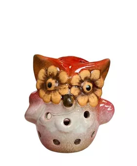 Porta Vela Coruja Vermelha 10cm
