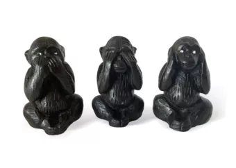 Conjunto de 3 Estatuetas dos Macacos Sábios em Resina Preta 7cm